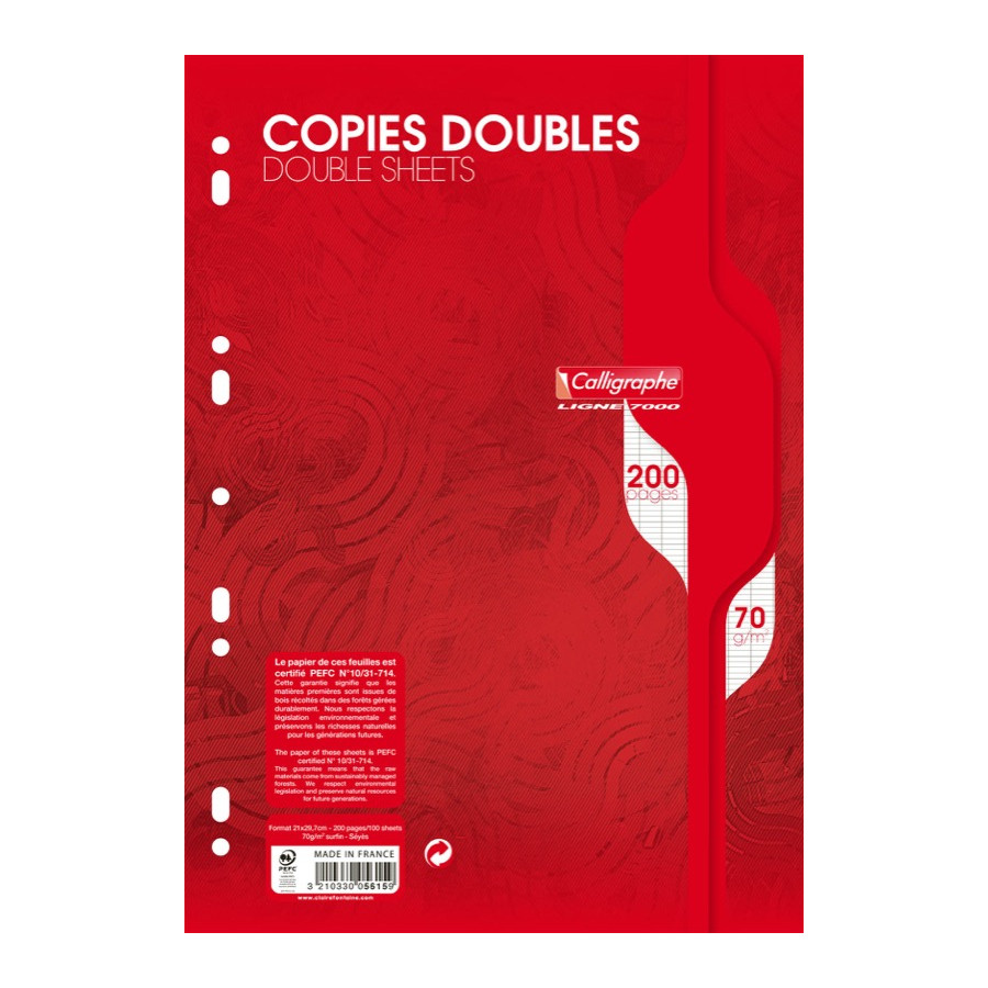 70 copies doubles non perforées 200 pages Grands carreaux Format A4 70 g -  JOJUCADEAUX à Belfort